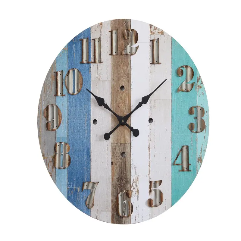 

Multicolor Wood Wall Clock with Corrugated Metal Numbers