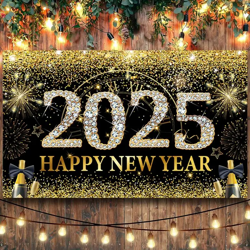 Фон с Новым годом ткань 71 х 43 дюйма черное золото украшение для дома фон фотобудки