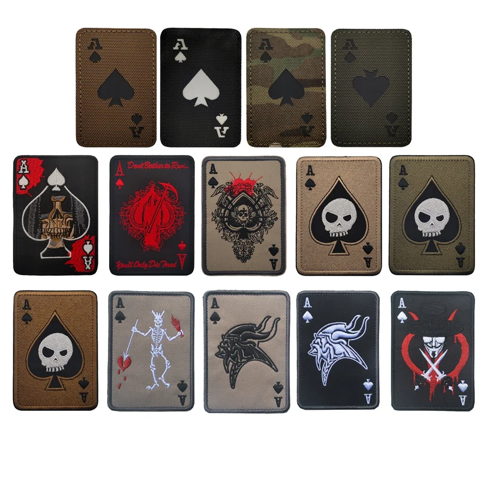 Вышивка Покер Пики Череп Эдвард Тактическая Ткань Vking Узор Игральная Карта