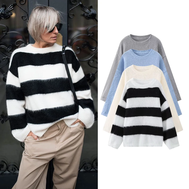 

Женский свитер в полоску, свободного покроя, на осень/зиму