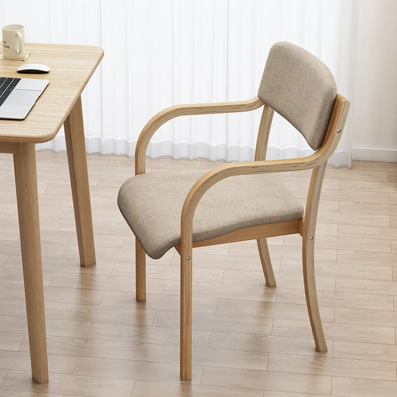 

Computer Chair Solid Wood Dining Chair Modern Minimalist Office Home Leisure Desk Chair Nordic Curved Wood Back Armchair