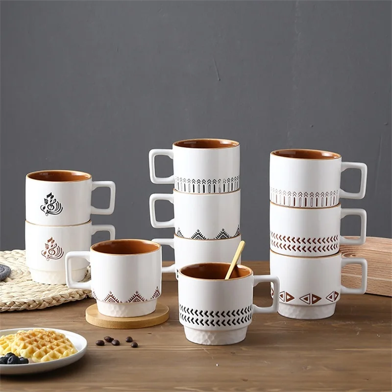 

Creative Ceramic Office Stackable Coffee Cups Breakfast Milk Mugs Home Afternoon Tea Juice Beer Drinking Cup Simple Porcelain