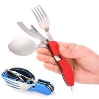3 in 1 outdoor tableware set camping cooking supplies stainless steel spoon folding pocket kits home picnic hiking travel tools