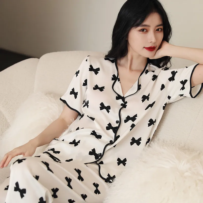 Pajamas 2022 spring and summer new simple fashion 3D digital positioning printing short-sleeved trousers women's pajamas set