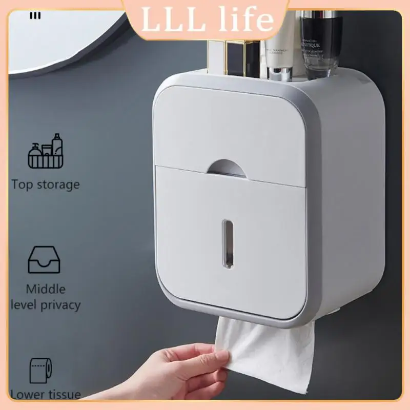 

With Storage Roll Dispenser Tissue Box Waterproof Wall Mounted Toilet Paper Holder Bathroom Wall Shelf Hanger Rack Punch Free