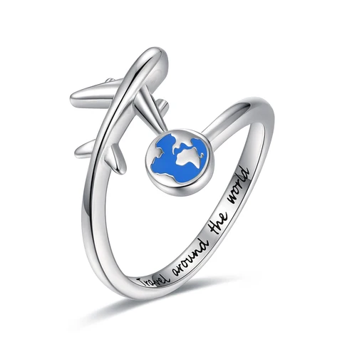 Регулируемые открытые кольца в виде самолета из стерлингового серебра 925 пробы, обручальное кольцо с гравировкой «Travel the Word», подарки женщинам-подросткам