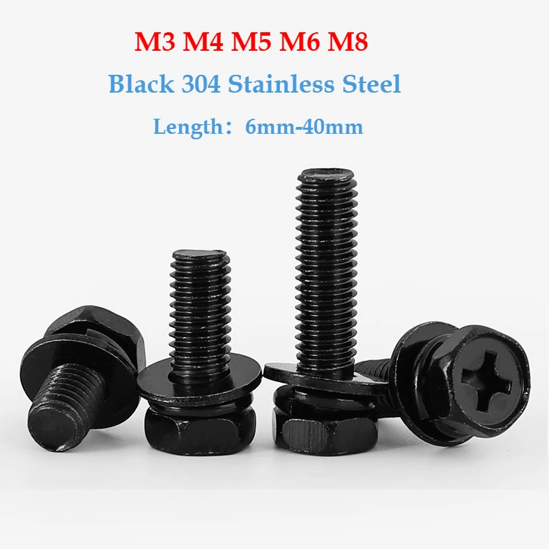 

Болты М3 М4 М5 М6 М8 черные из нержавеющей стали 304