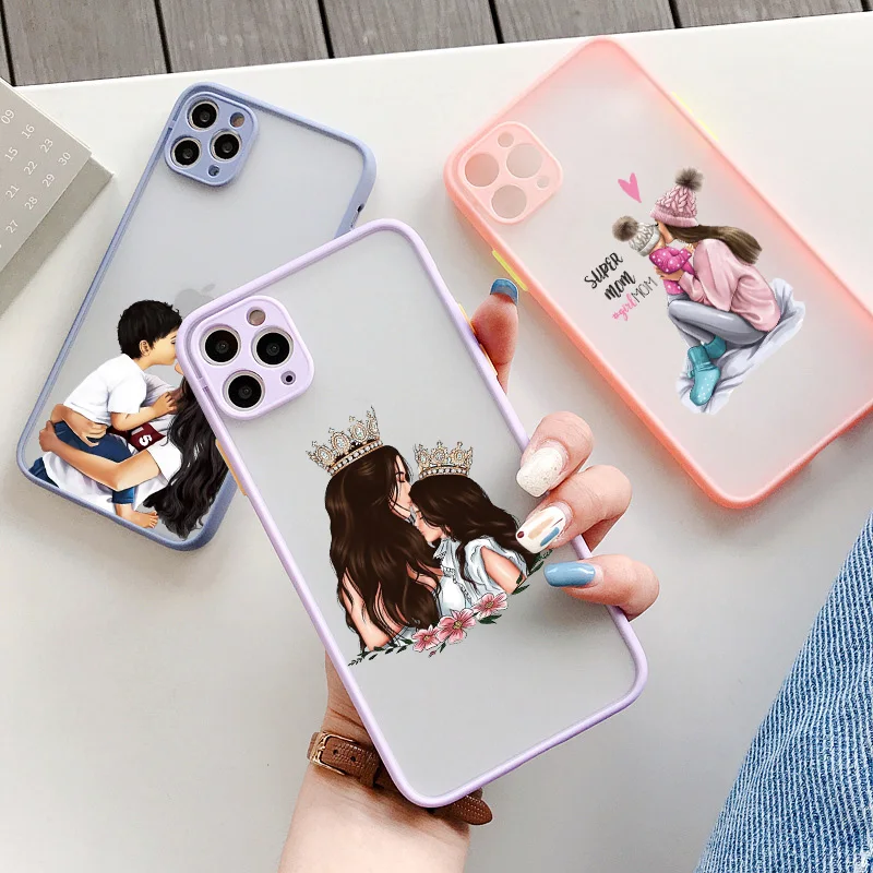 

Super Mom Baby Girl Son Shockproof Hard Phone Case For iPhone 13 12 11 Pro Max Mini 7 8 Plus SE 2020 X XS XR Cartoon Back Covers
