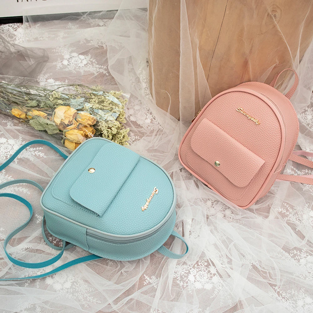 

Women PU Leather Lichee Pattern Shoulder Bag Children Soft Zipper Student School Knapsacks Women Travel Rucksack