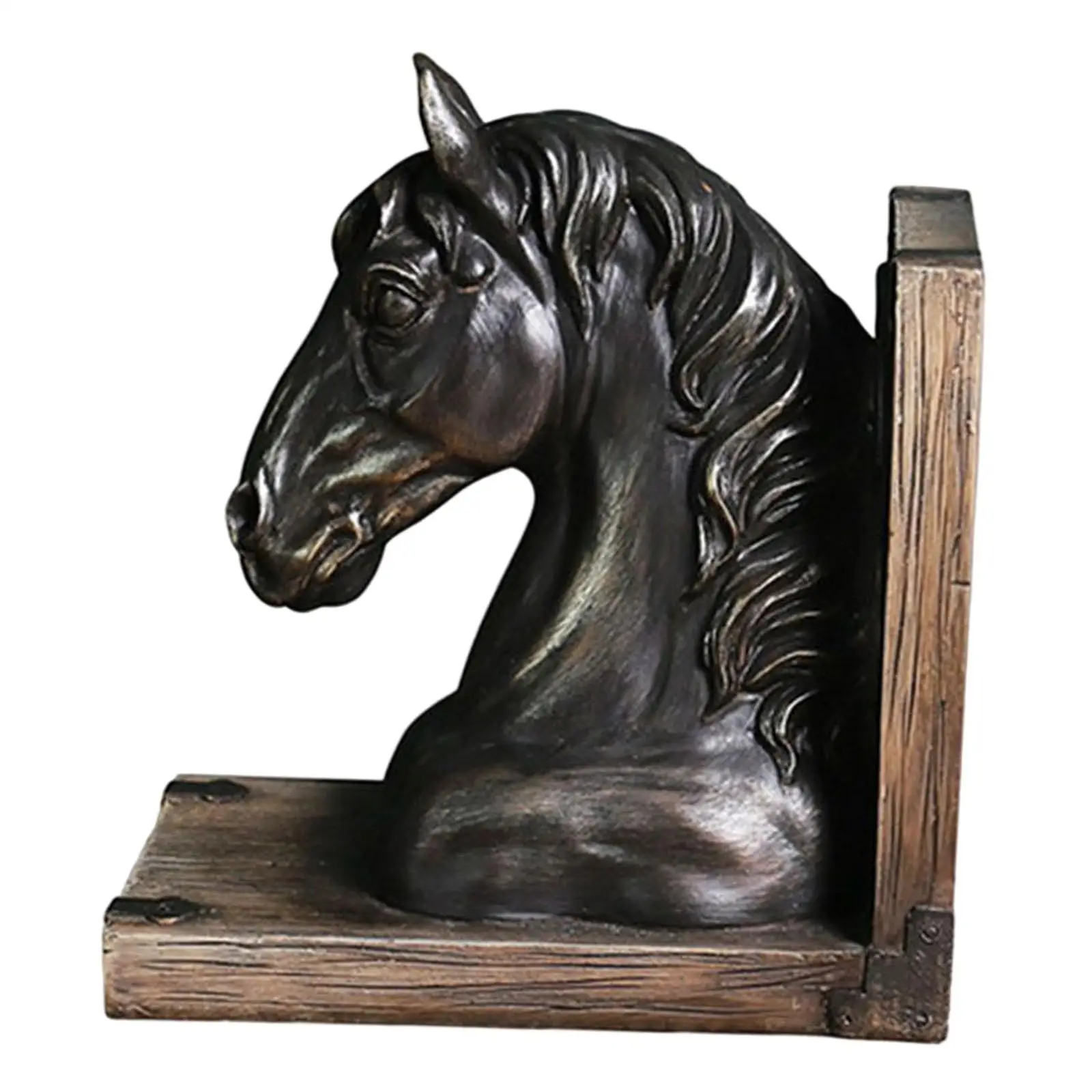 

Retro Horse Head Statue Bookend Resin Figurine Animal Sculpture Book Stopper Crafts for Office Desktop Decor Gift Ornament