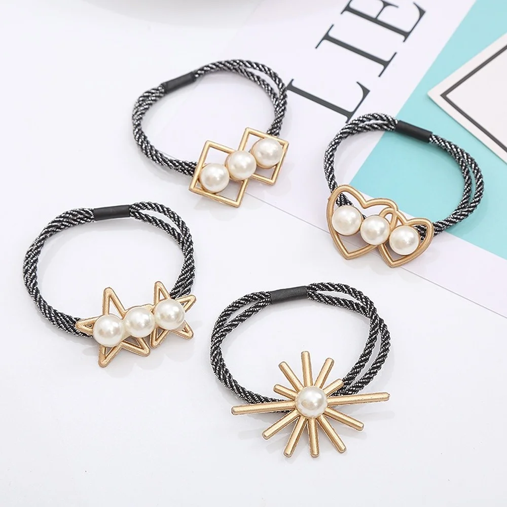 

Geometry Pearl Head Rope Woman Elastic Rubber Bands Fit Fashion Girl Fixed Hair Accessories Headwear 2022