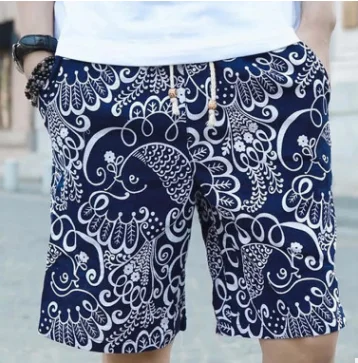 Summer Men Linen Beach Printing Shorts