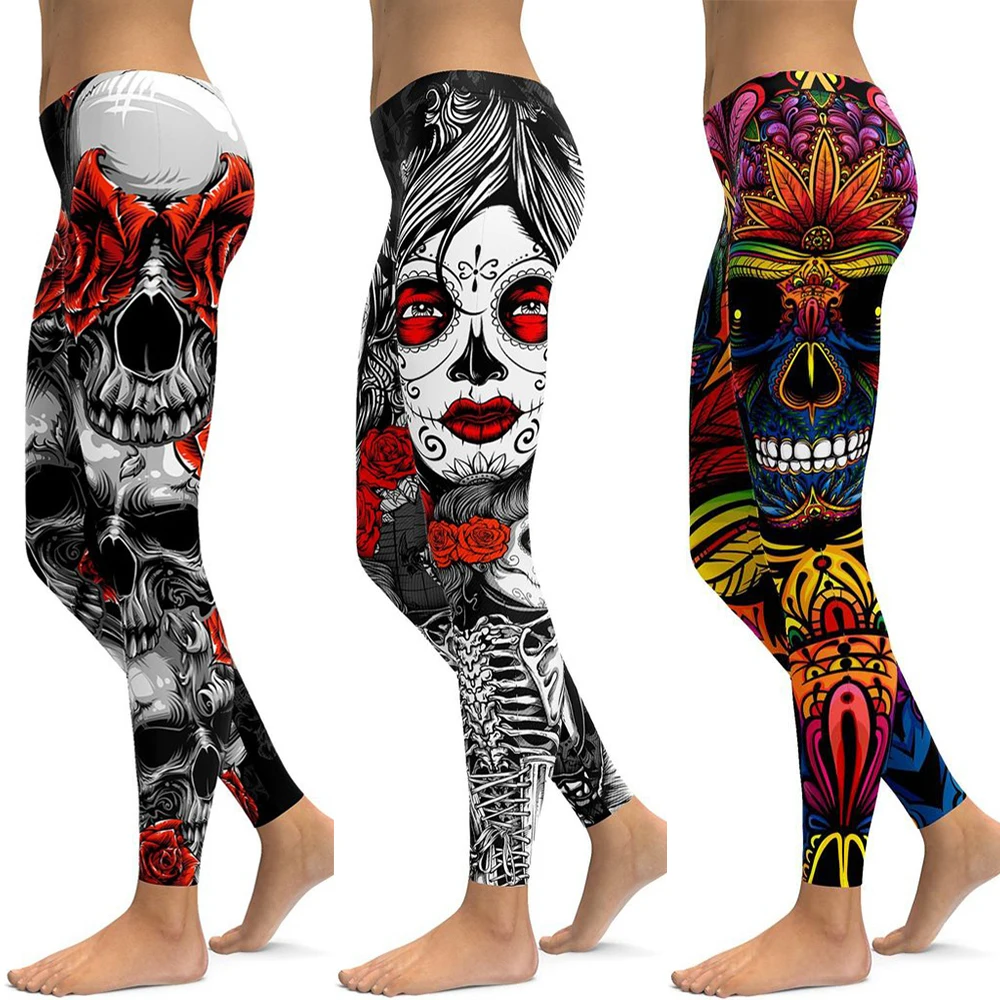 

Women Skull Print Yoga Leggings High Waist Yoga Pants Breathable Gym Fitness Push Up Girl Yoga Workout Leggings