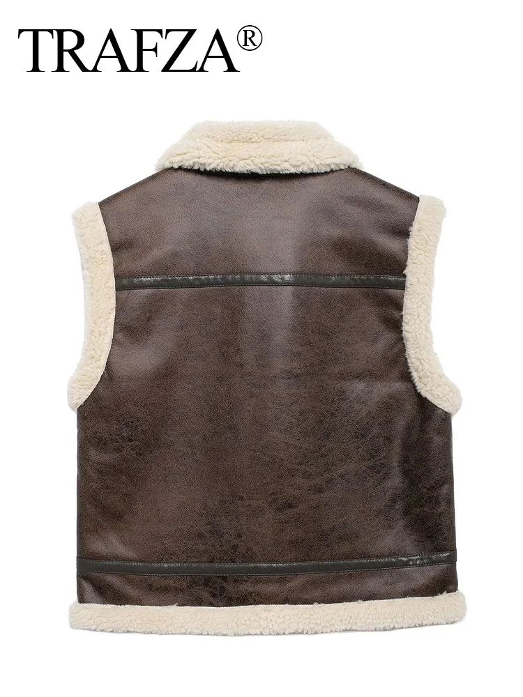 TRAFZA зимняя женская модная однотонная утолщенная жилетка с отложным воротником
