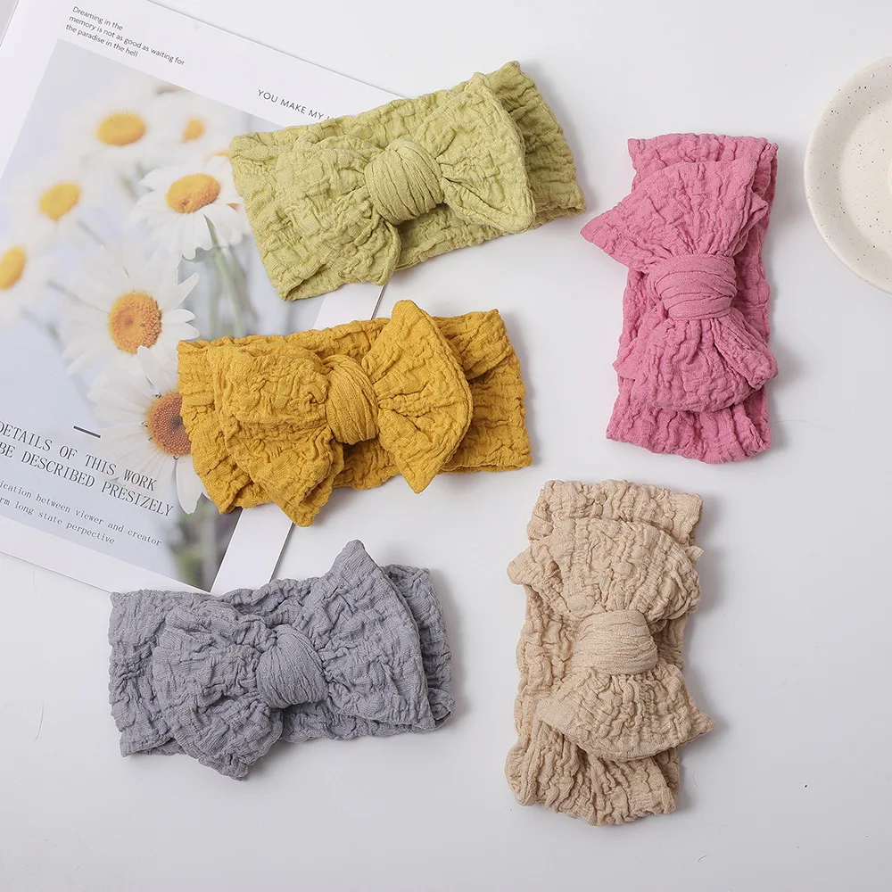 

1Pcs Newborn Baby Elastic Headband Knit Bow Headwear for Girl Children Turban Soft Nylon Kids Hairrope Hair Accessories 12 Color