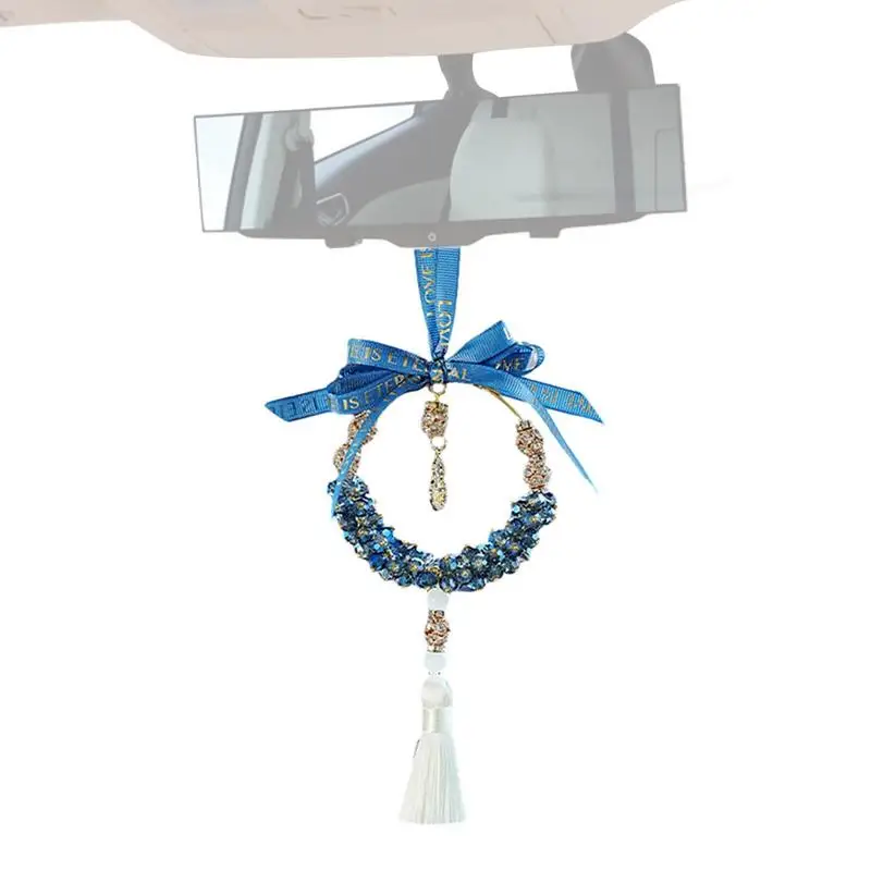 

Crystal Car Rear View Mirror Gourd Shaped Sparkling Crystal Car Mirror Charm Rope With Bow Tie For Decoration And Car Dashboard