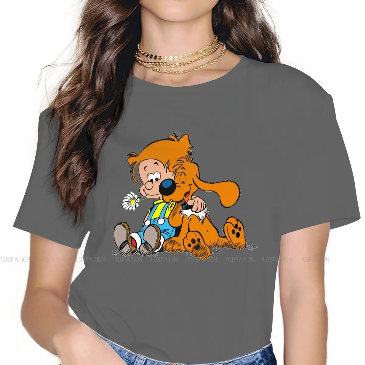 

Billy and Buddy Gaston Lagaffe Movie Cartoon Newest TShirts Boule et Bill Classic French Comic Girl T Shirt Round Neck Big Size