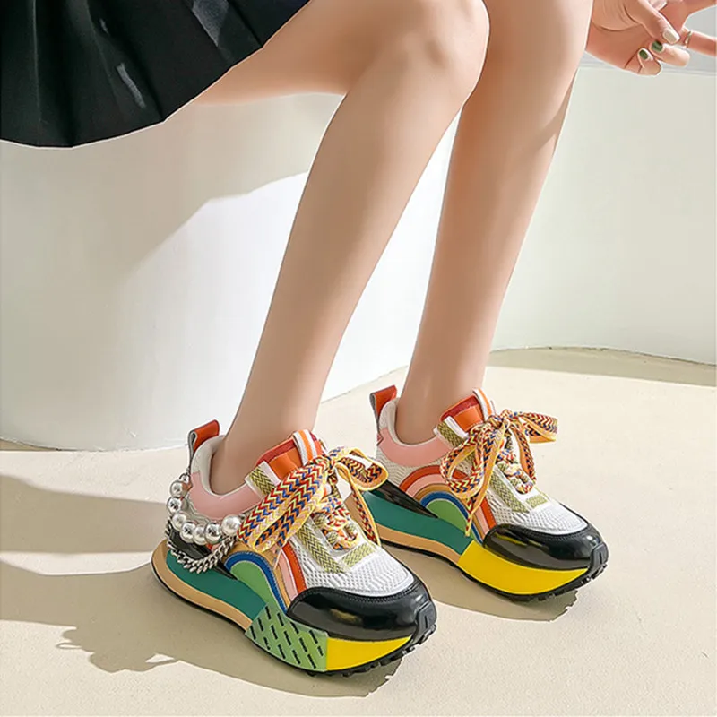 Sneaker women's genuine leather daddy shoes spring 2023 new versatile Forrest Gump platform casual shoes women breathable