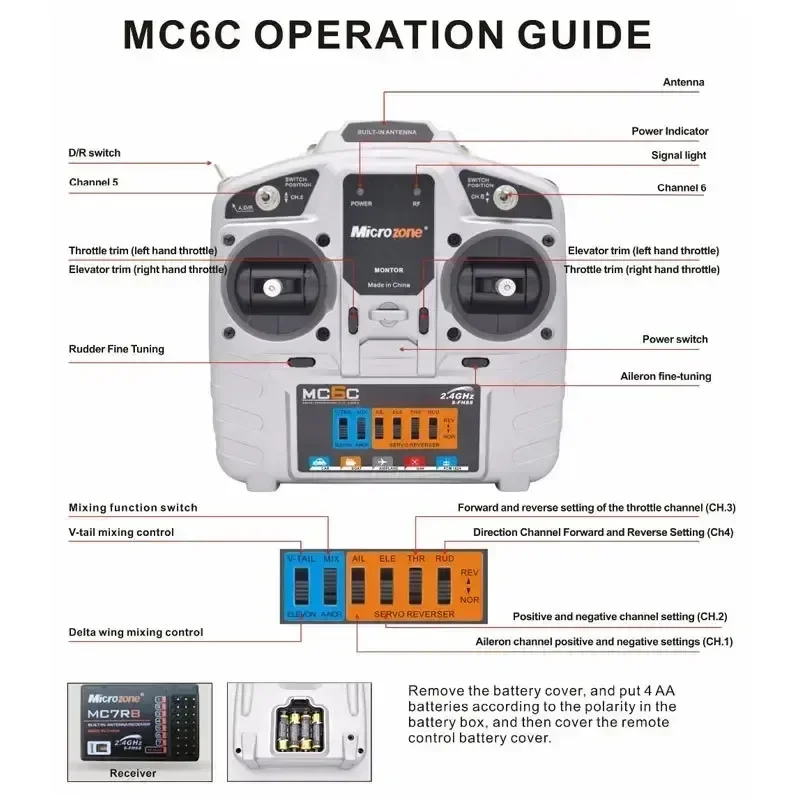 YOAINGO Microzone Mc6c 2 4G 6-канальный радиоуправляемый передатчик-приемник для дронов
