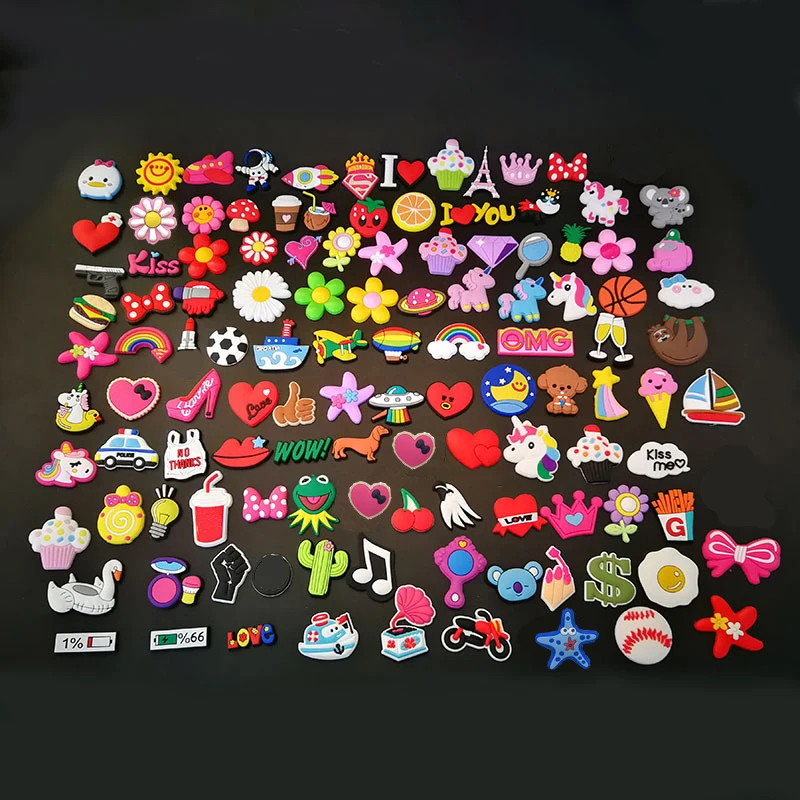 100 pack Shoe Charms for Crocs PVC Cute Cartoon Shoe Decoration Pins Anime Accessories Pack for Kids Teens Girls Boys Children