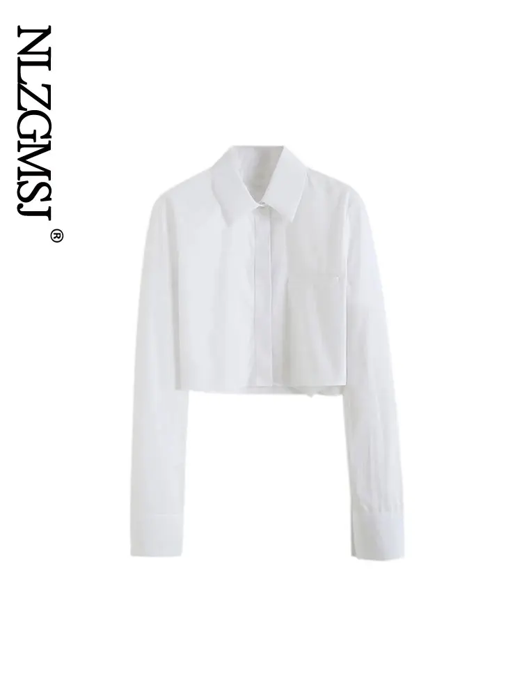 

Nlzgmsj Women Fashion Loose Cropped Shirts Vintage Long Sleeve Front Button Female Blouses Blusas Chic Tops
