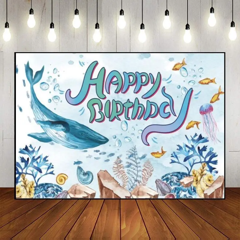 

Whale Under The Sea Ocean Crab Blue Nautical Background Photo Party Birthday Decoration Game Baby Shower Photography Backdrops