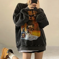 houzhou vintage grunge hoodies women y2k harajuku sweatshirt o neck oversized hip hop pullover female velvet streetwear korean