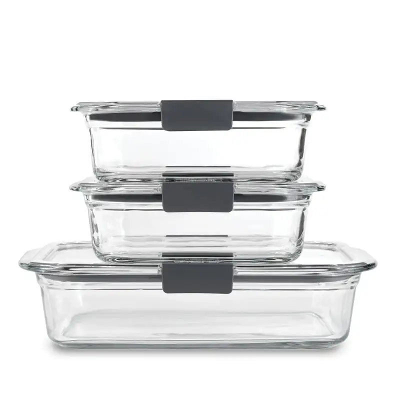 

Glass Set of 3 Food Storage Containers with Latching Lids, Leakproof Container Squeeze bottle Kitchen organizer Food storage con