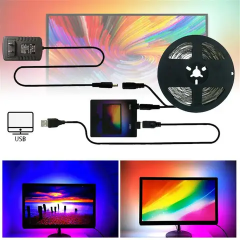 Светодиодная лента с USB фоновой лампой WS2812B, водонепроницаемая Диодная лента 1/2/4 м, 5 м, комплект подсветки экрана телевизора, умные декоративные лампы