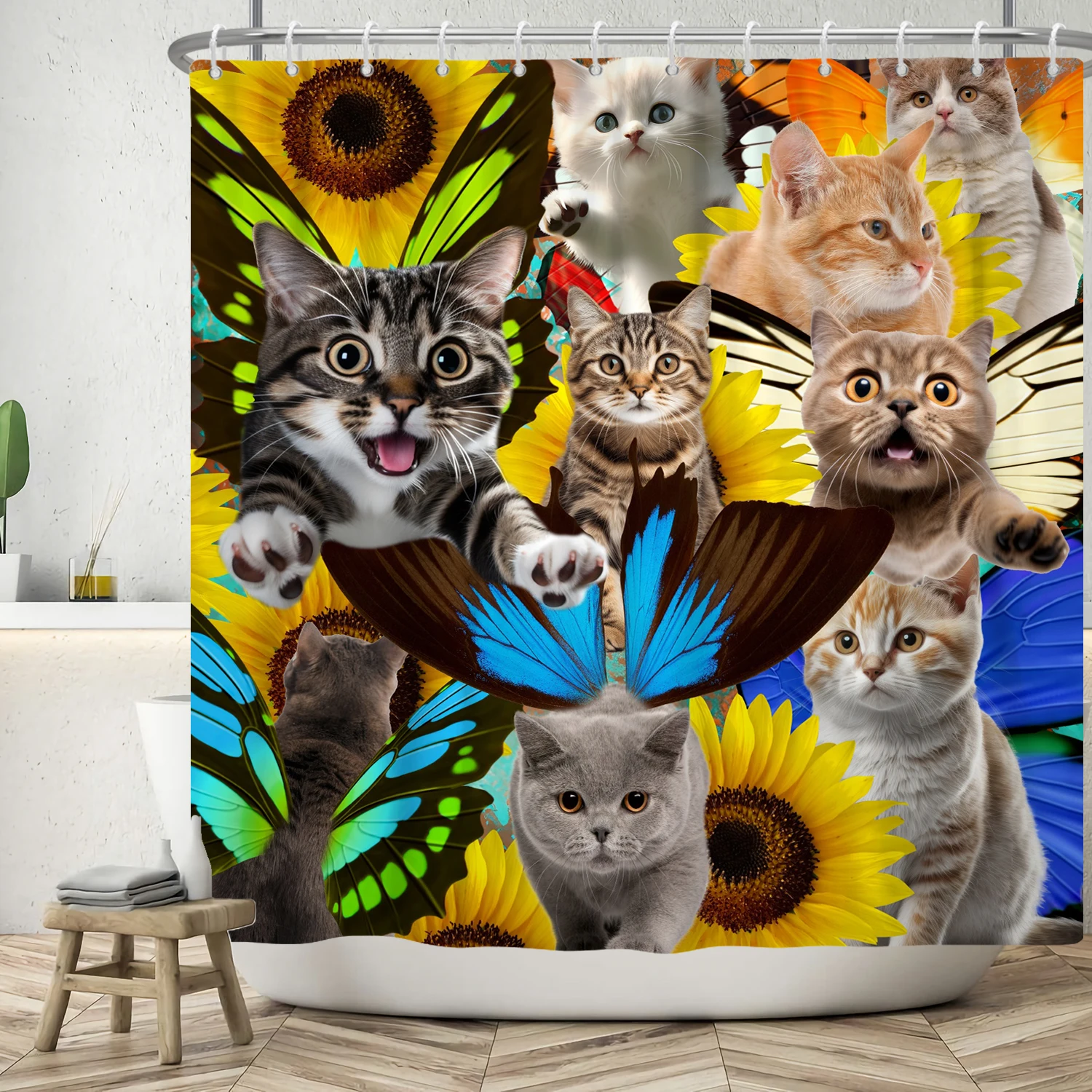 

Funny Cat Shower Curtains Shower Curtain With Hooks Waterproof Polyester Cute Cat Animal Bath Curtain Home Decor