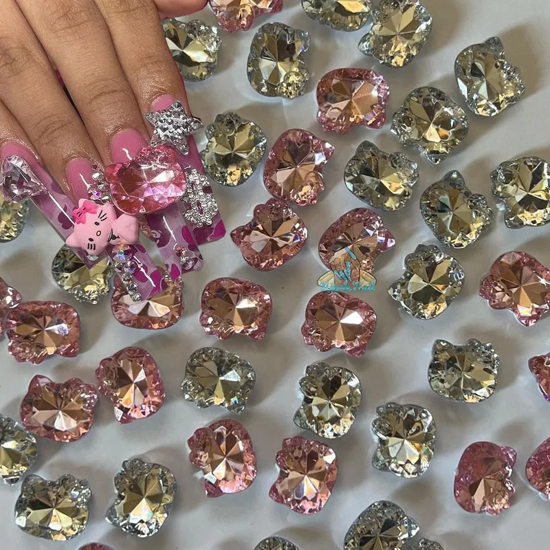 

10Pcs Kawaii Cat Nail Art Charms 3D Pink Glitter Jewelry Nails Rhinestones Luxury DIY Manicure Accessorie Decoration