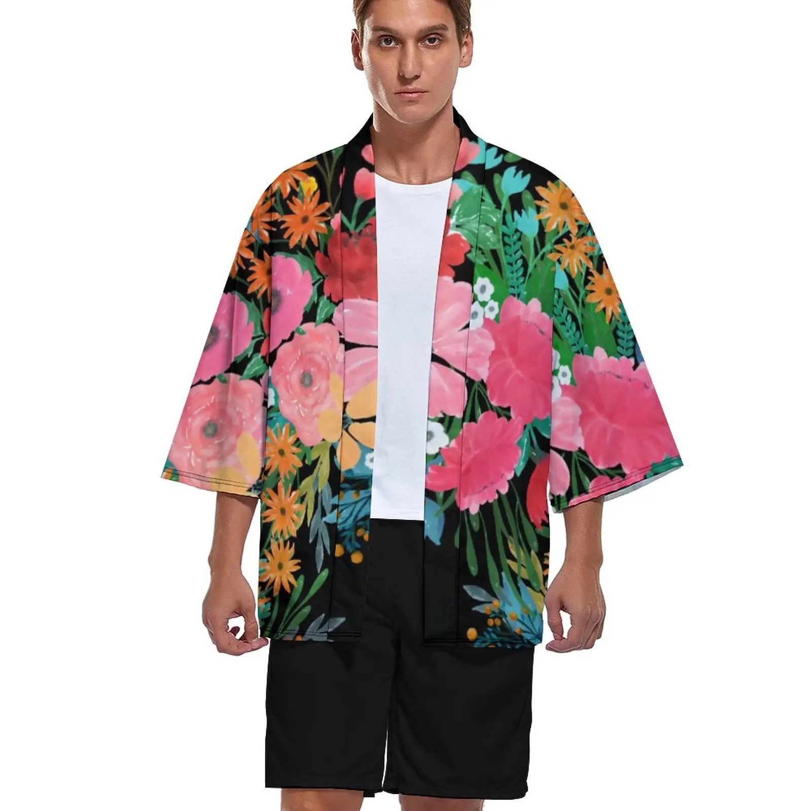 

Элегантное розовое кимоно, кардиган с цветочным принтом, Классическая рубашка на заказ, мужские рубашки