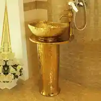 Bathroom Pedestal Basin Integrated Ceramic Table Basin Washbasin Resplendent Cloakroom Vanity Wash Sink gold