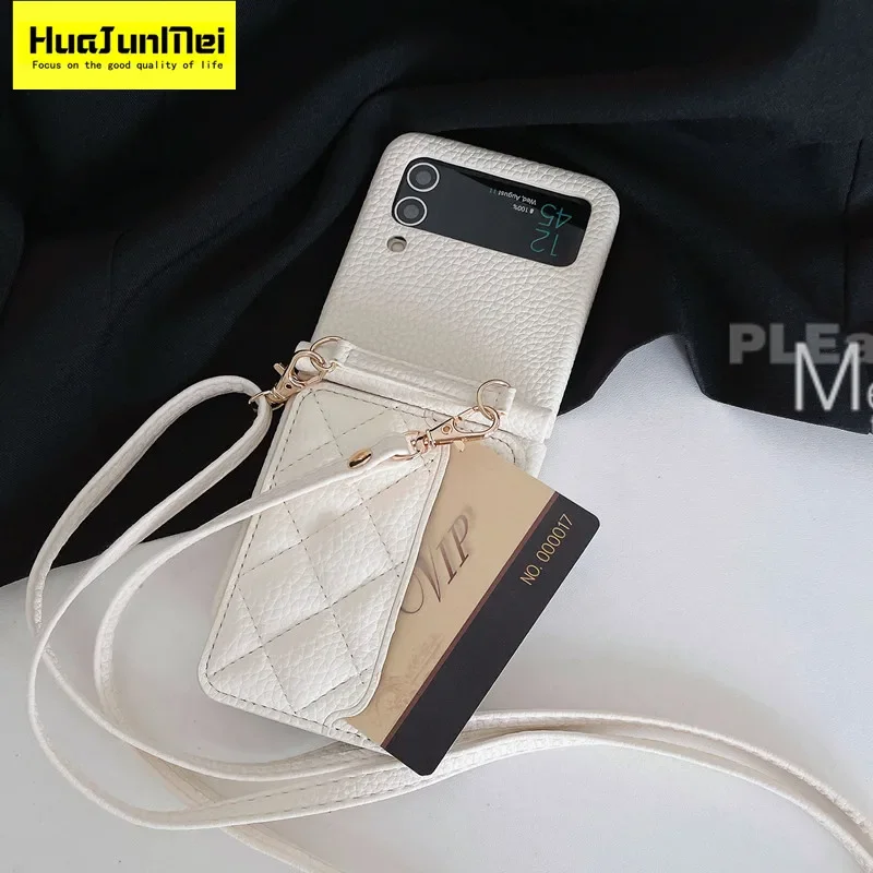 

Luxury For Samsung Galaxy Z Flip5 4 3 5G Phone Case Satchel High-End Leather Phone Case Protection Back Cover Camera Lens