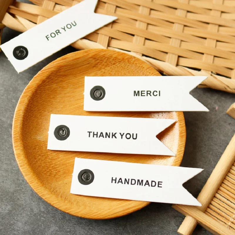 

50pcs Thank You Tags with Strings Handmade Merci Paper Cards Labels Gift Package Hang Tag Wedding Birthday Xmas Party Supplies