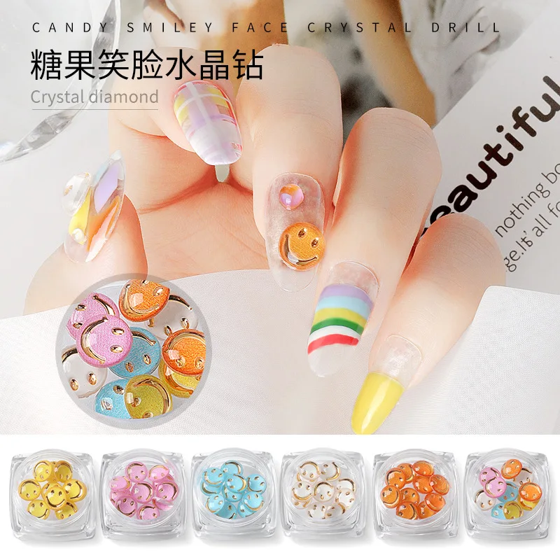 

10pcs/box 3D Smiley Face Candy summer Happy Face Nail Studs Japanese Manicure Nail Smile Decoration Accessory