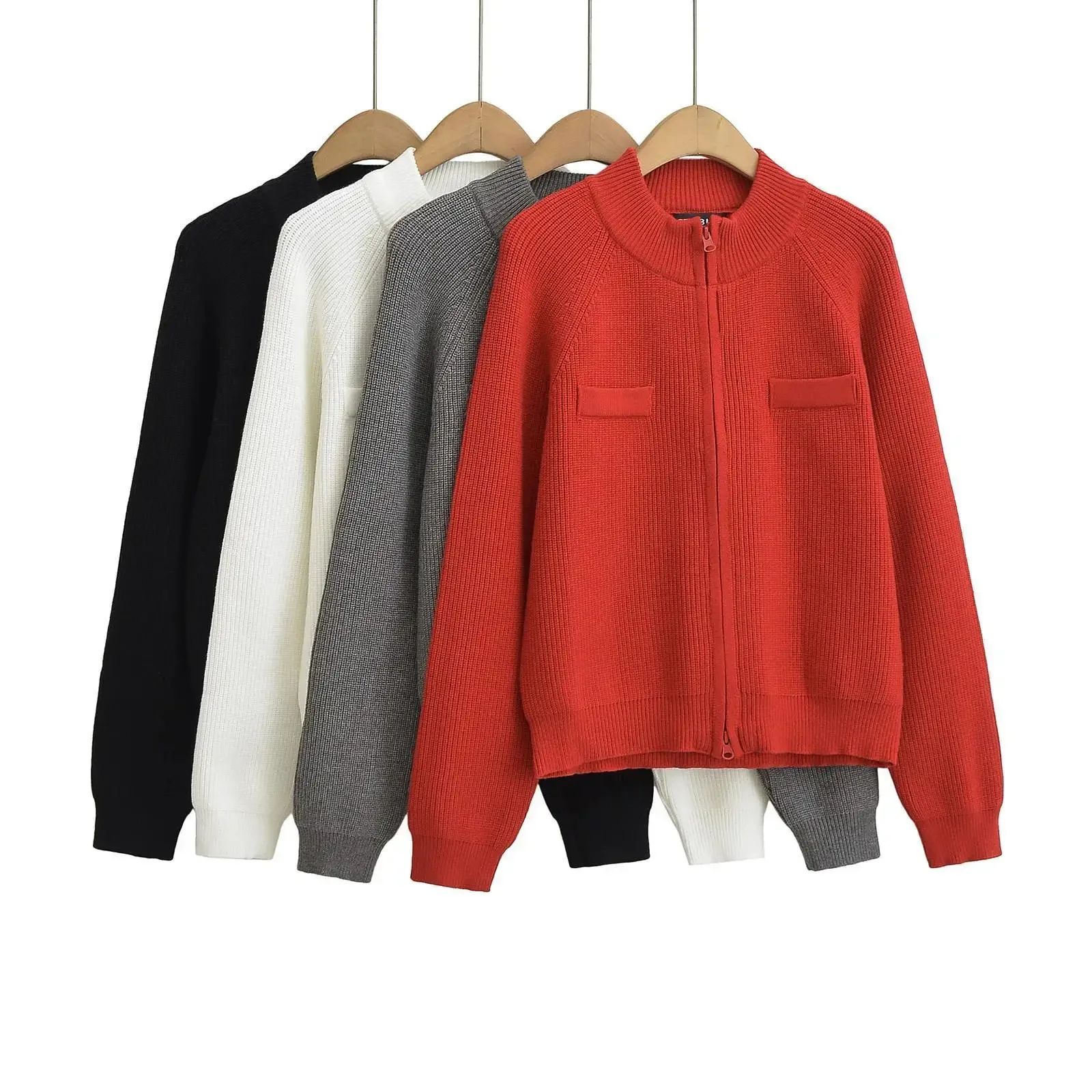 Однотонное женское пальто-кардиган с двусторонней молнией свитер