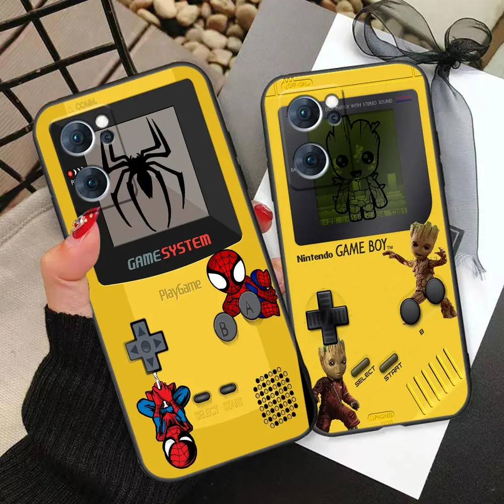 

Game-Boy Marvel Heros Spider Iron Man Phone Case For OPPO Reno 8 7 7Z 6 6Z 5 4 3 Z ACE Pro Plus 4G 5G Find X5 X3 X2 Pro 5G Funda