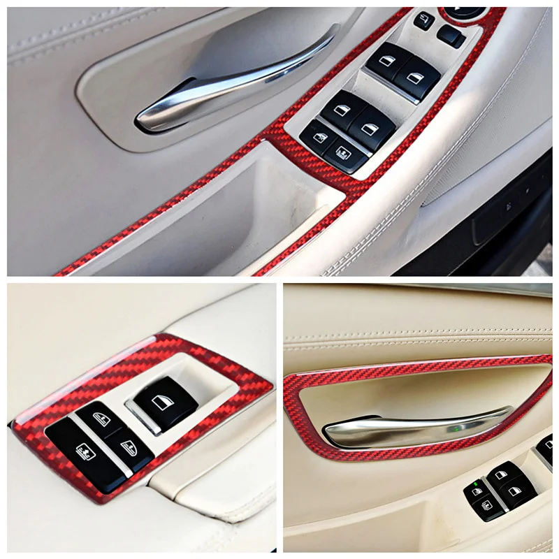 

Красные наклейки из углеродного волокна для автомобильной двери, фотообои, отделочная полоса для BMW 5 серии F10, внутренние аксессуары для авт...