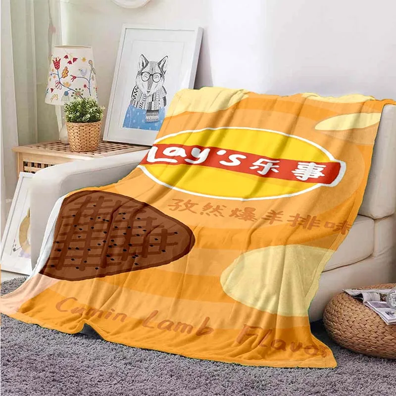 Пледы с картофельными чипсами и креативным принтом мягкие качественные складные