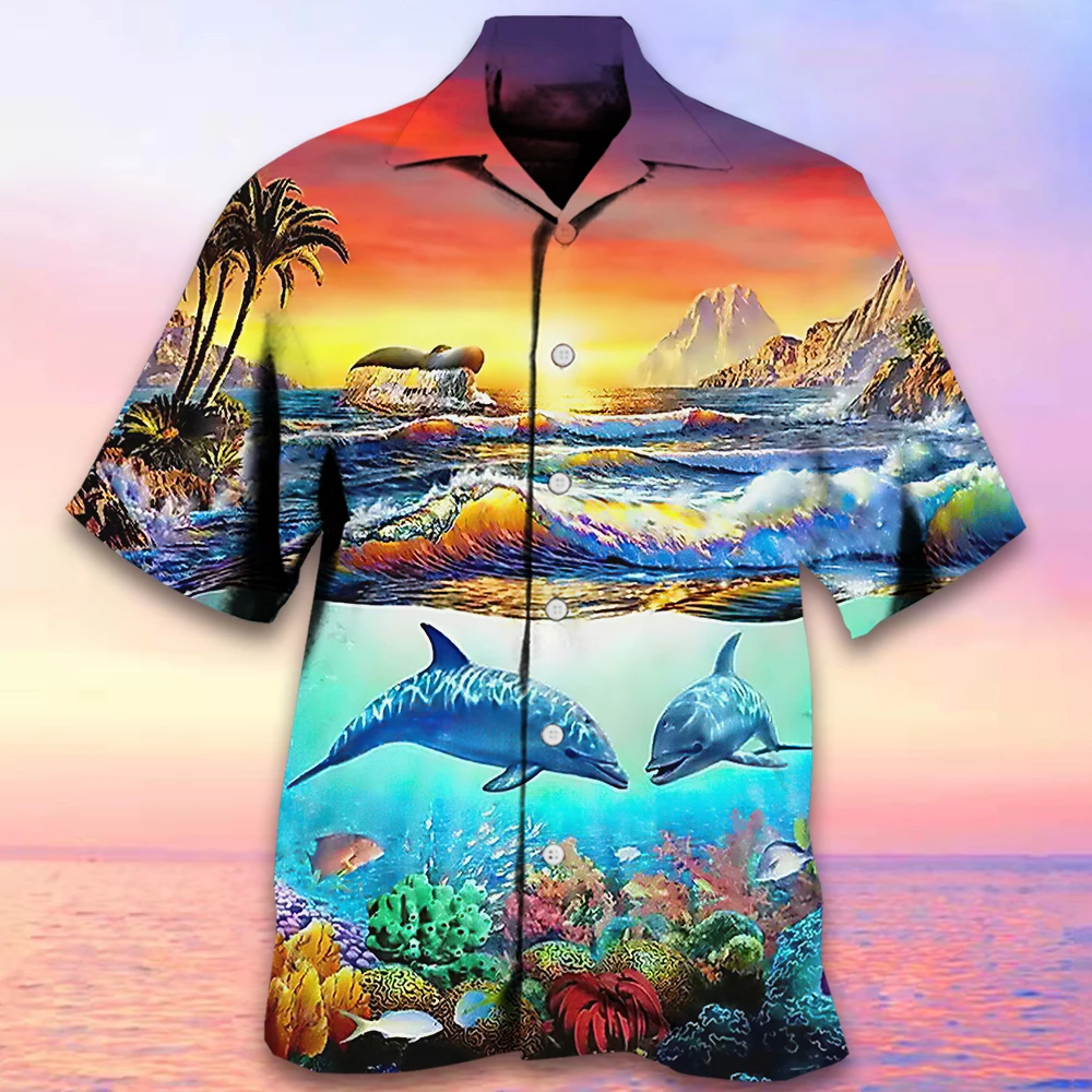 Summer Men's Lapel Cuban Collar Shirt Short-sleeved Tops  3d Print Beach Pattern Boy Shirt Latest Holiday Hawaiian Casual Style