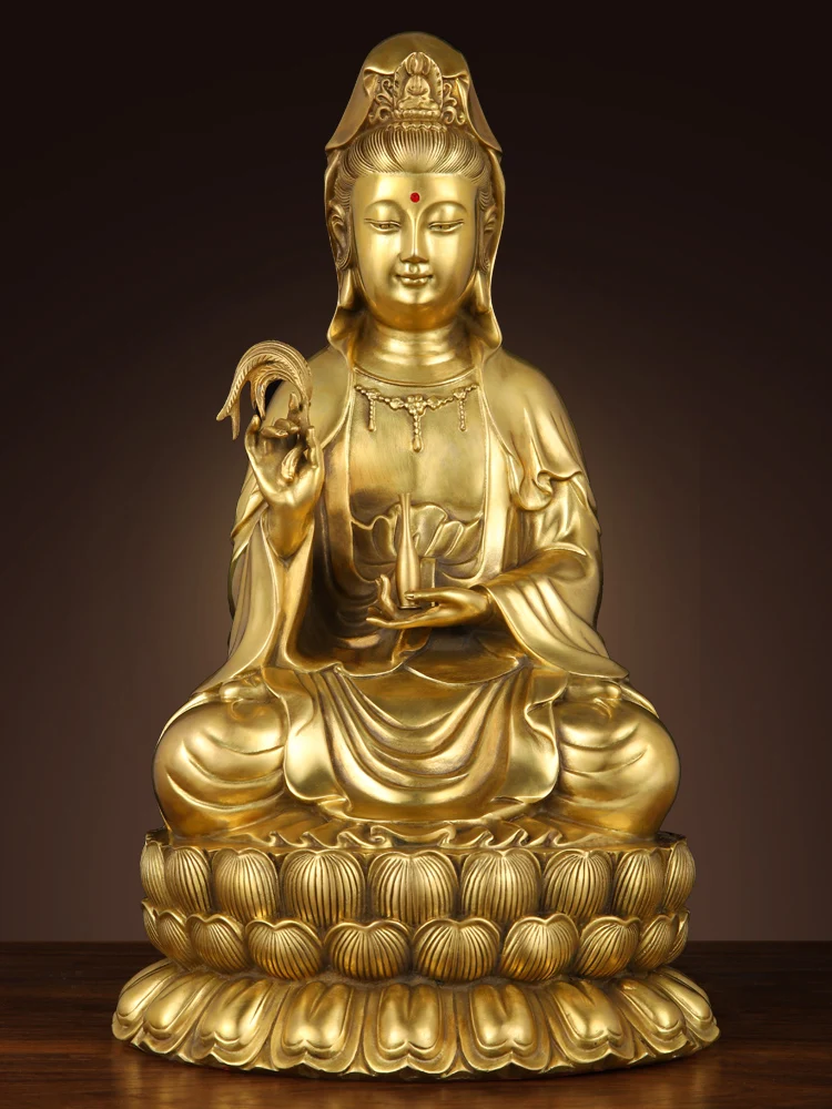 

The pure copper Guanyin Buddha statue is the bronze Goddess of Mercy bodhisattva in the South China Sea sitting Lotus