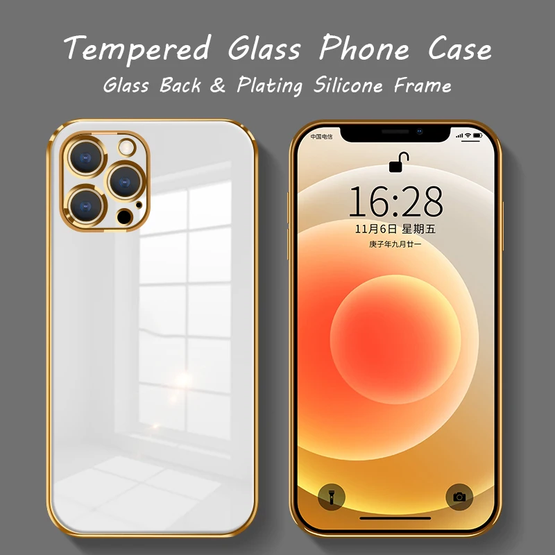 

6D Plating Tempered Glass Phone Case For iPhone 11 12 13 Pro Max XS MAX X XR 8 7 Plus SE 2020 Soft Silicone Frame Cover Case