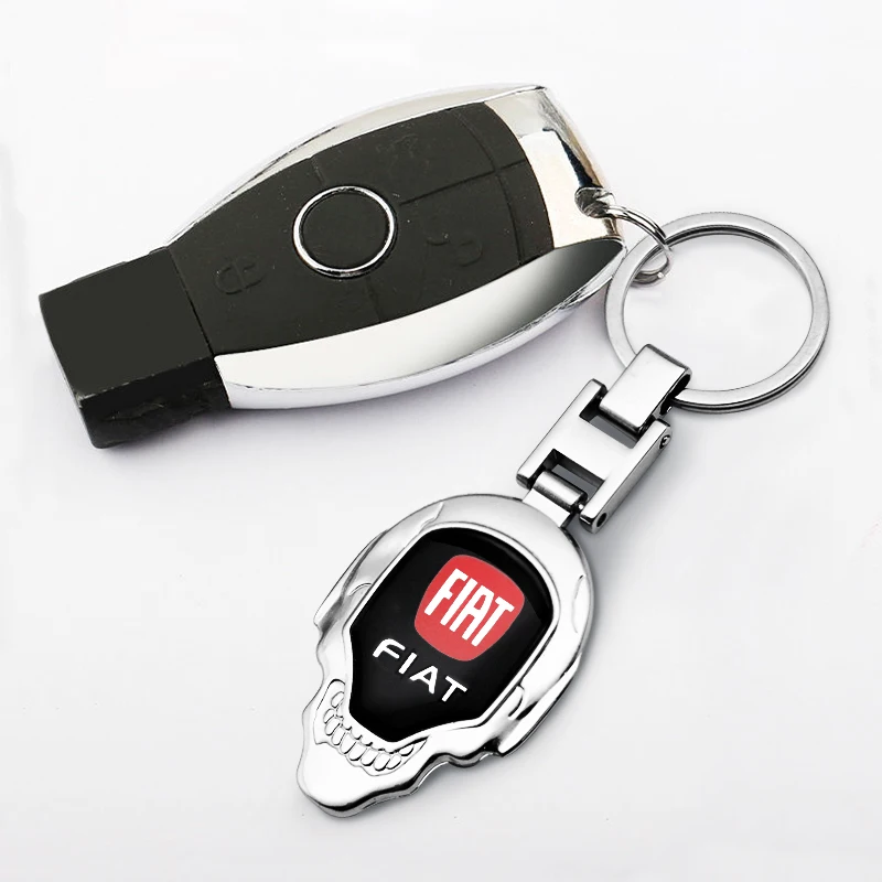 

Car Metal Leather 3D Skull Styling Keychain keyRing Accessories For FIAT 500 Ducato Grande Punto Bravo Abarth Panda Croma Palio