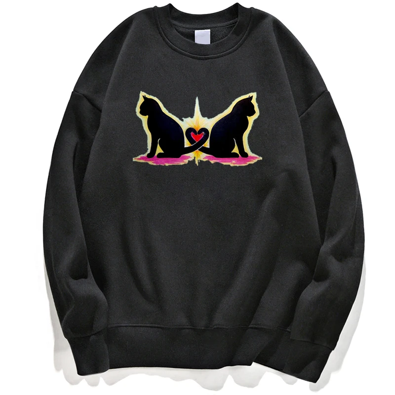 

Two Kawaii Love Cat Hoodie Sweatshirts Sweatshirt Jumper Hoody Hoodies Streetwear Pullovers Winter Autumn Pullover Crewneck Tops