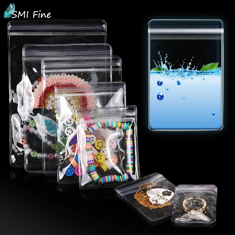 

SMI Self Seal Plastic Organizer Jewelry Bags Clear PVC Anti Tarnish Waterproof Poly Pouch with Zipper Lock for Jewelry Display