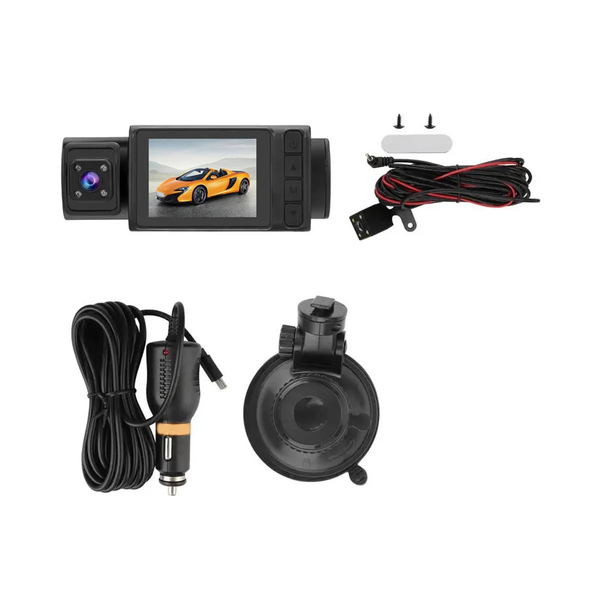 

2Inch 1080P Scren Car Camera DVR Car Dashcam Front & Rear Camera with Inside Camera 24 Hour Parking Montior