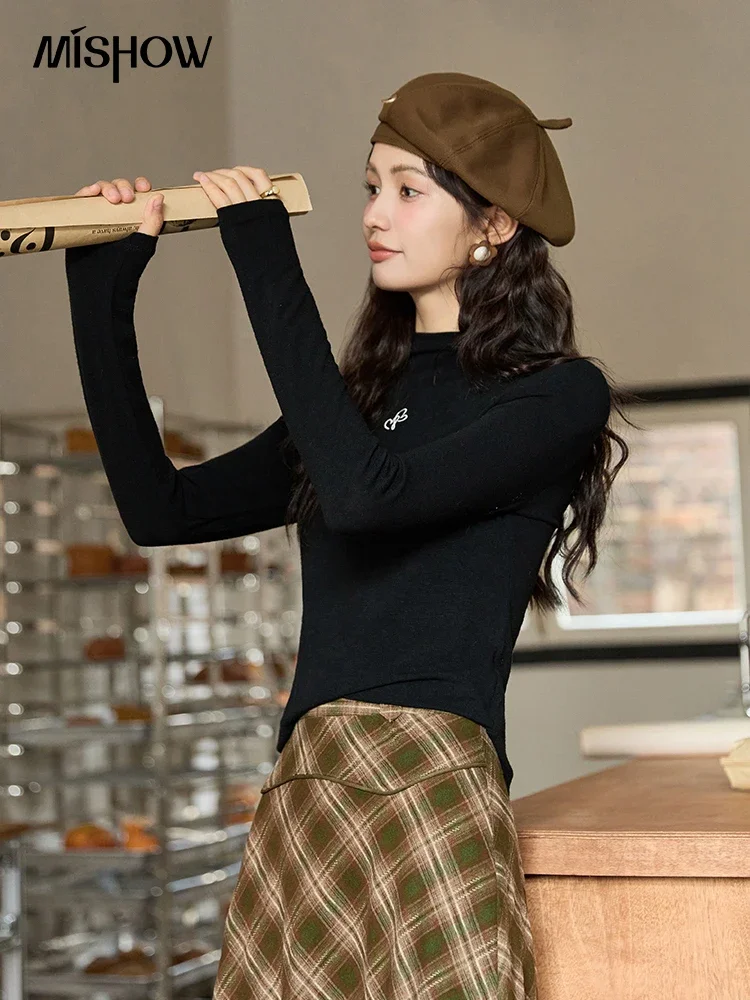 Разноцветный вязаный свитер MISHOW с коротким высоким воротником