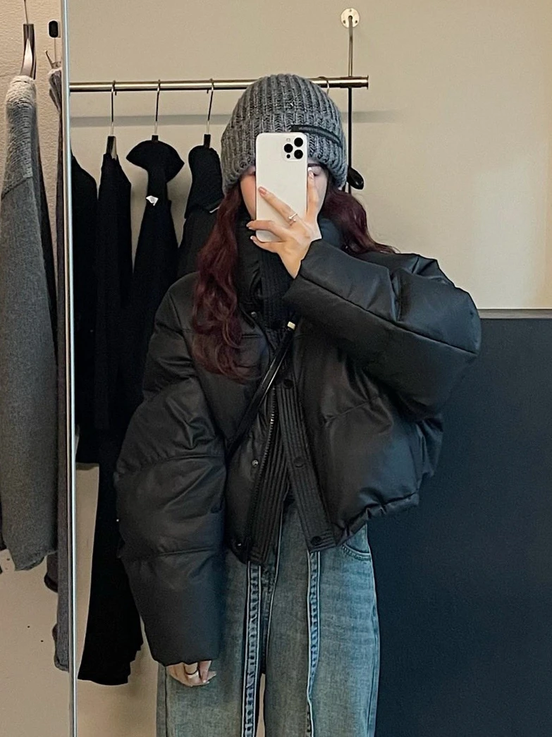 Одноразовый пуховик из искусственной кожи одежда с хлопковой подкладкой женское