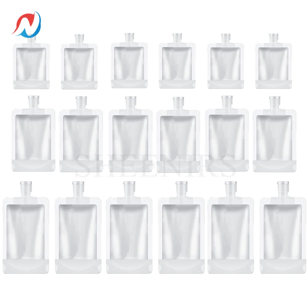 

Sheenirs 30pcs Clear Flip Cap Packaging Bag Plastic Stand Up Spout Pouch Portable Travel Makeup Bag 10ml 30ml 50ml 100ml 20pcs
